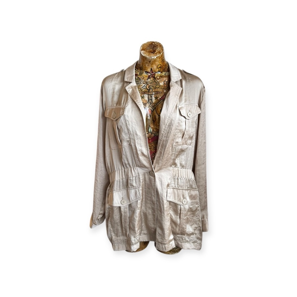 Silky Satin Gold Light Beige Utility Jacket - Women XL